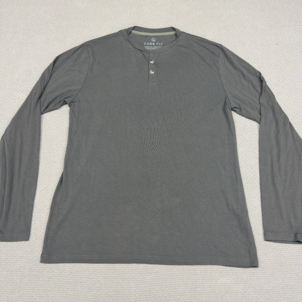 Free Fly Shirt Mens Large Gray Bamboo Viscose Long Sleeve Tee Stretch Casual